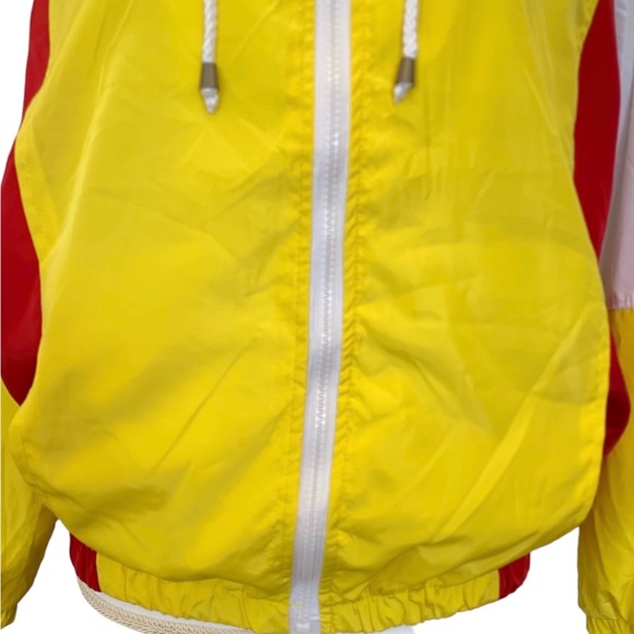 URBAN RERTO COLOR BLOCK HODDED ZIP-UP WINDBREAKER WITH POCKETS RED YELLOW &WHITE - Picture 8 of 15